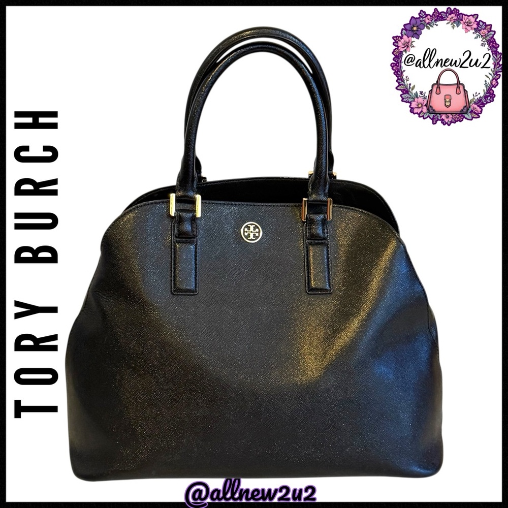 Tory Burch Robinson Dome Black Saffiano Leather Satchel / Crossbody Bag